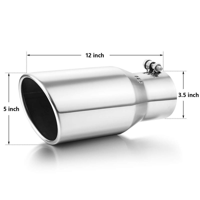 A-KARCK Exhaust Tip 3.5 Inch Inlet, 3.5â€ Inlet 5" Outlet 12" Long Stainless Steel Polished Finish Tailpipe Tip, Bolt On Design - Image 2